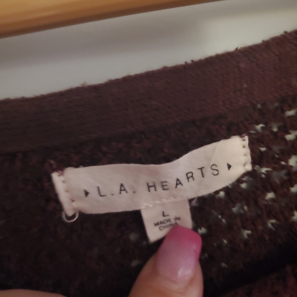 LA HEARTS Maroon Lightweight Open Knit Balloon Sleeve Sweater - Large - Picture 5 of 6
